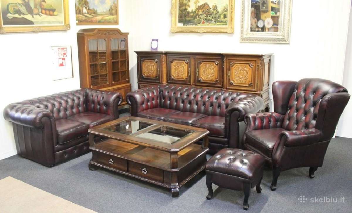 Chesterfield baldų komplektas 3+2+1 ir pufas - nuotraukos Nr. 3