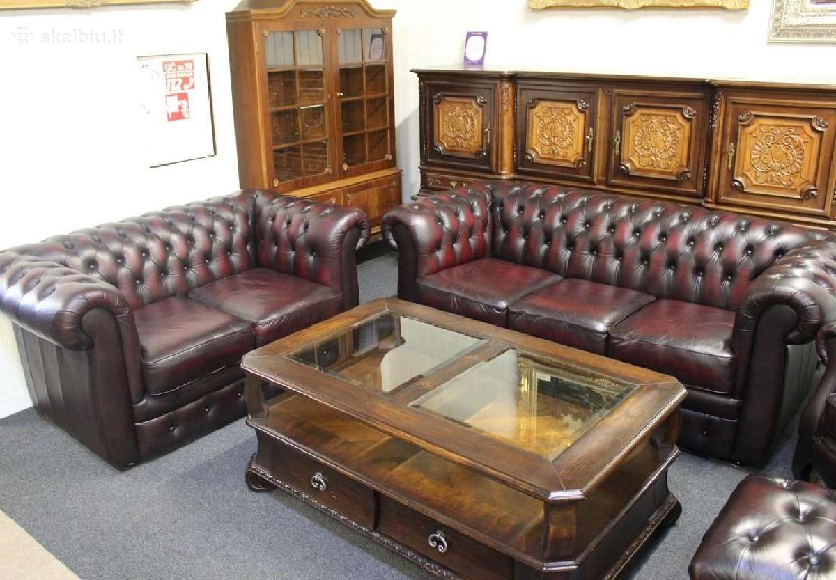 Chesterfield baldų komplektas 3+2+1 ir pufas - nuotraukos Nr. 4
