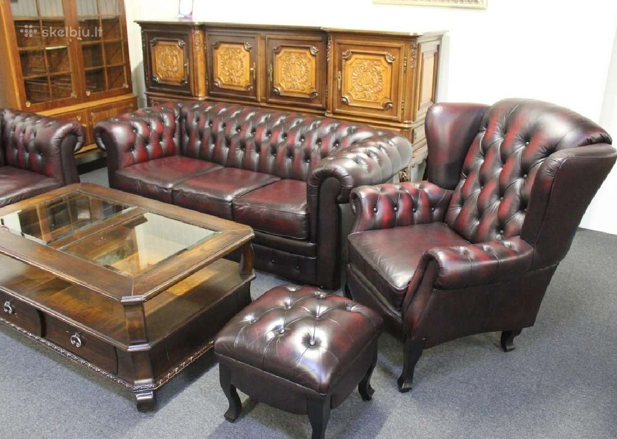 Chesterfield baldų komplektas 3+2+1 ir pufas - nuotraukos Nr. 5
