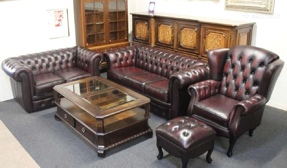 Chesterfield baldų komplektas 3+2+1 ir pufas - nuotraukos Nr. 7