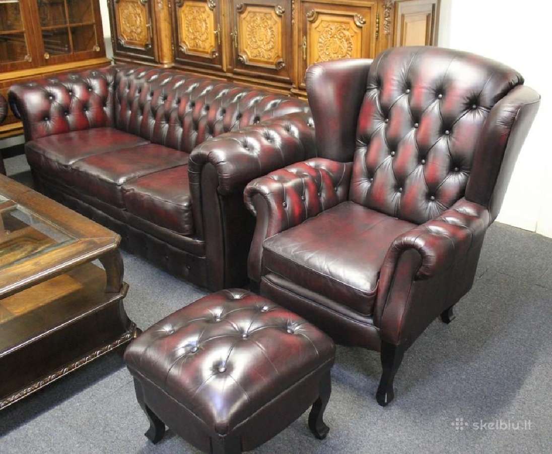 Chesterfield baldų komplektas 3+2+1 ir pufas - nuotraukos Nr. 8