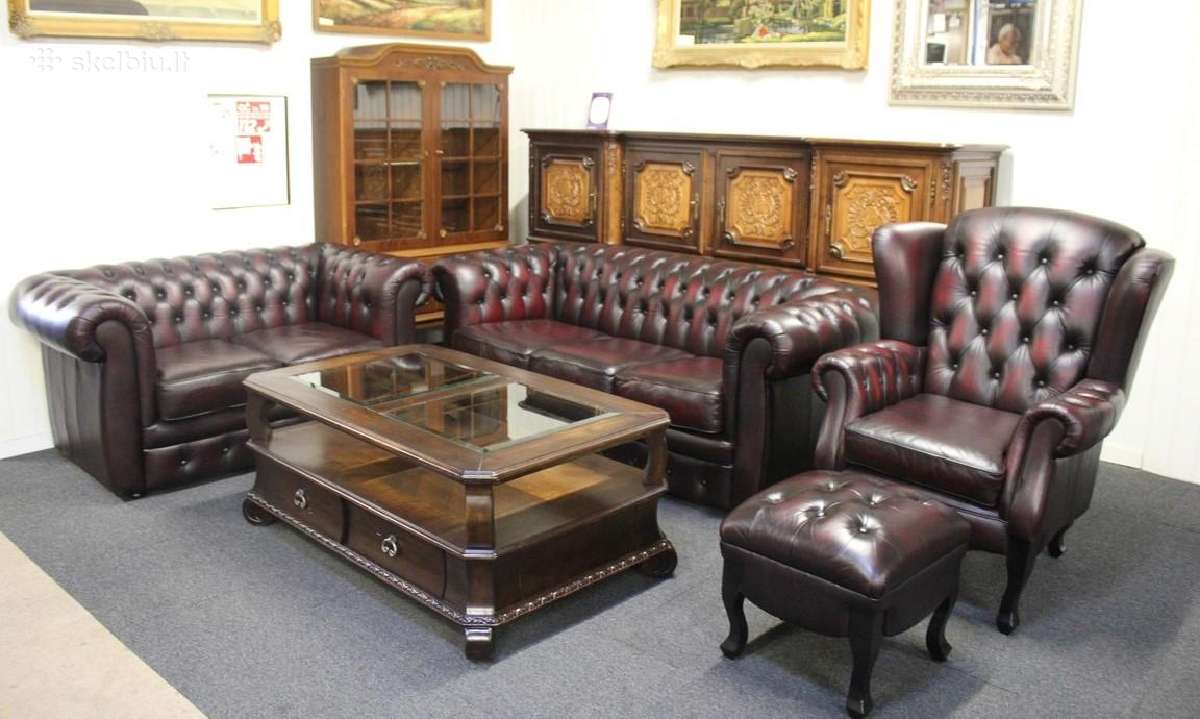 Chesterfield baldų komplektas 3+2+1 ir pufas - nuotraukos Nr. 11