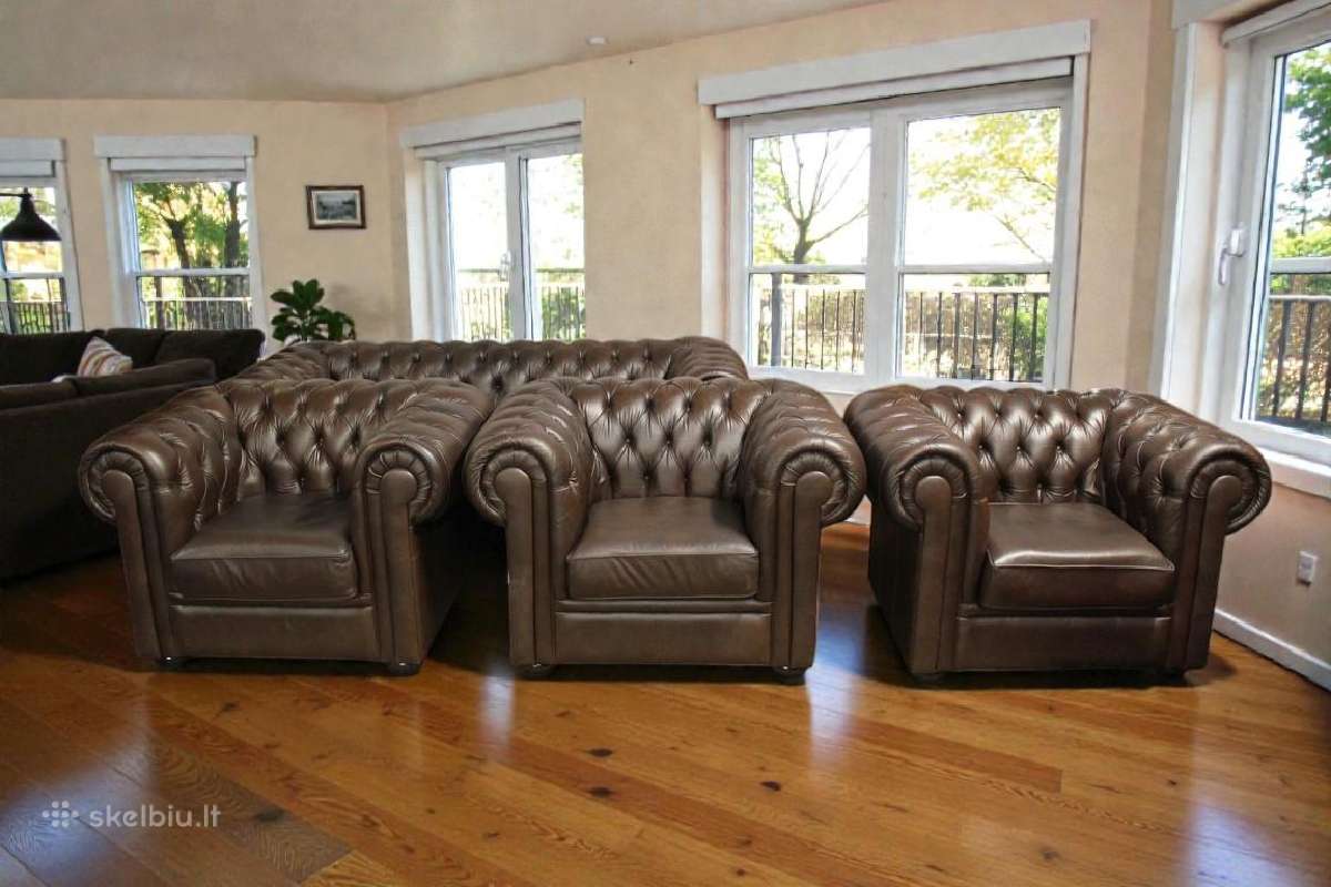 Chesterfield baldų komplektas 3+2+1 ir pufas - nuotraukos Nr. 31