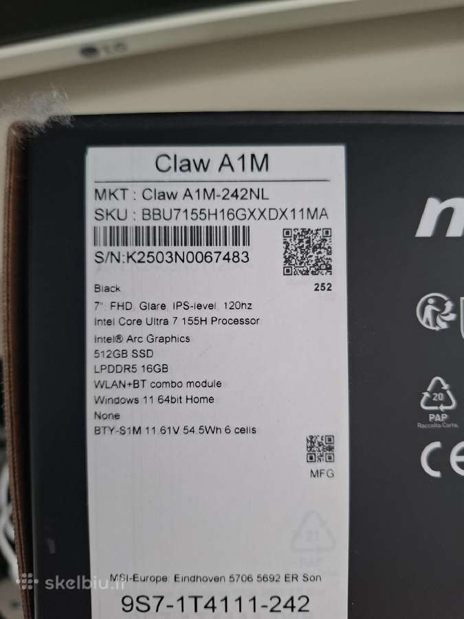 Msi Claw A1m Ultra 7 su garantija - nuotraukos Nr. 4