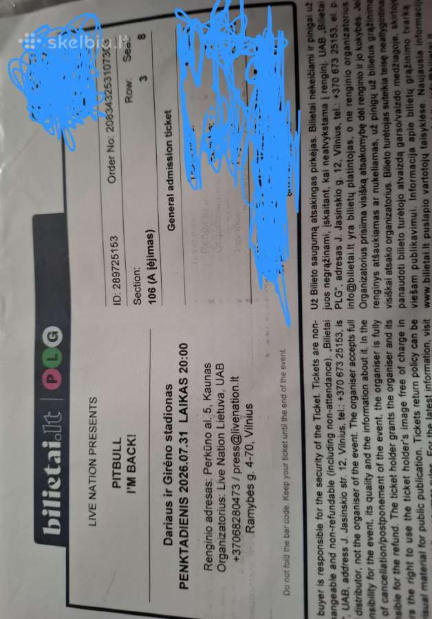 Bilietas i Pitbull koncerta Kaune