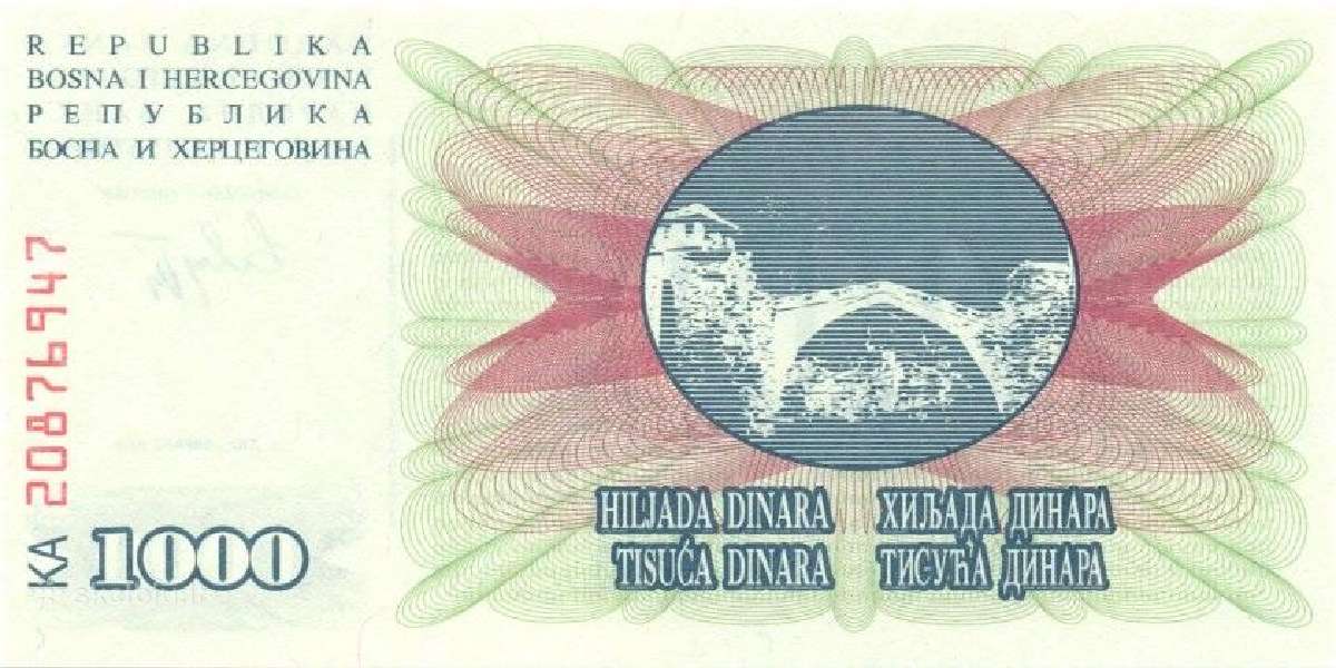 Bosnia and Herzegovina 1000 dinara 1992. Unc. P