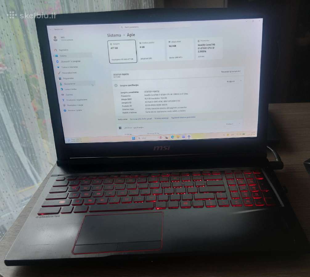 Žaidybinis Kompiuteris Msi Gl73 8se 17.3 I7-8750h