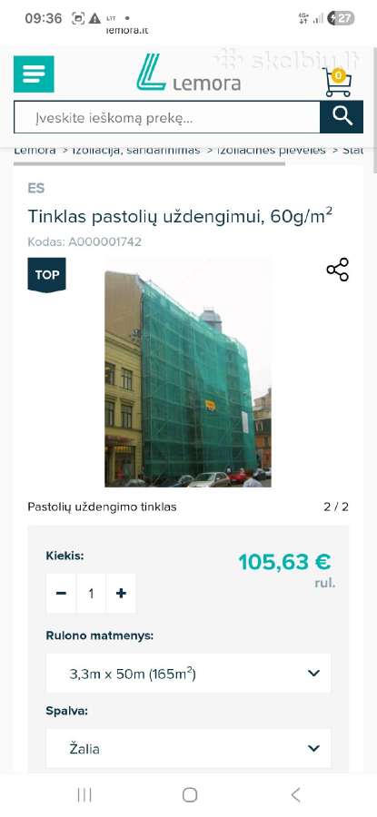 Parduodamas pastolių uždengimo tinklas - nuotraukos Nr. 2