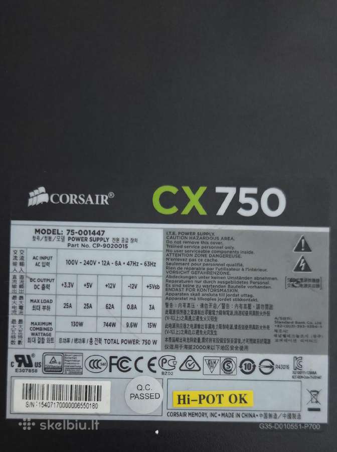 Psu Corsair 750w 650w, Ocz, P1000gm 1000w - nuotraukos Nr. 2