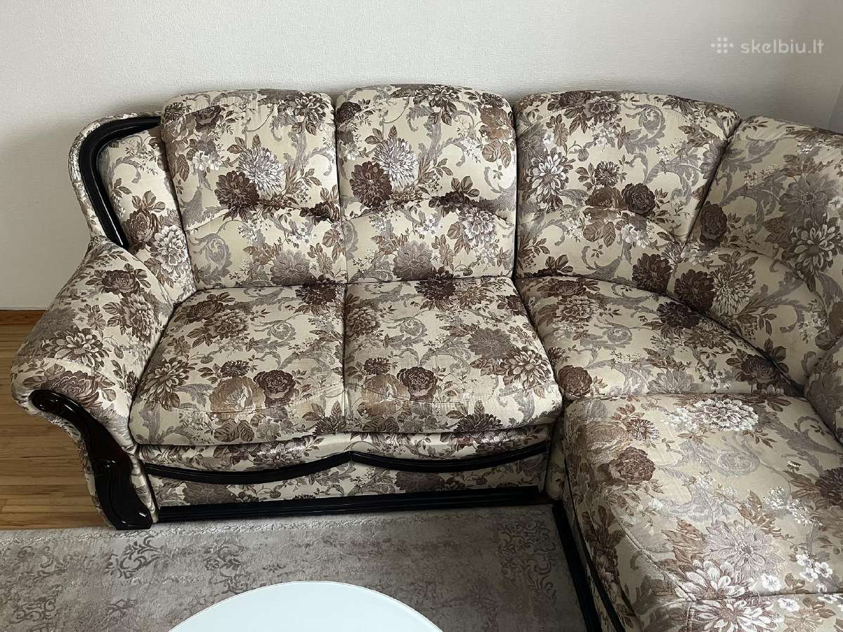 Kampinė sofa-lova su gėlių raštu - nuotraukos Nr. 2