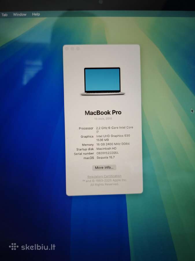MacBook pro 15, 2018 i7