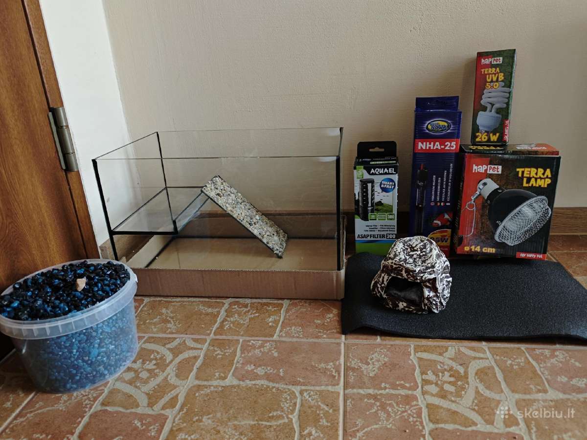 Vėžliui terariumas su sala, su priedais