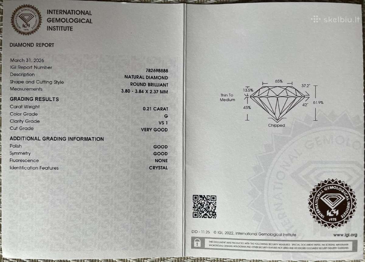 0.21ct Natūralus Deimantas G Vs1 - nuotraukos Nr. 2