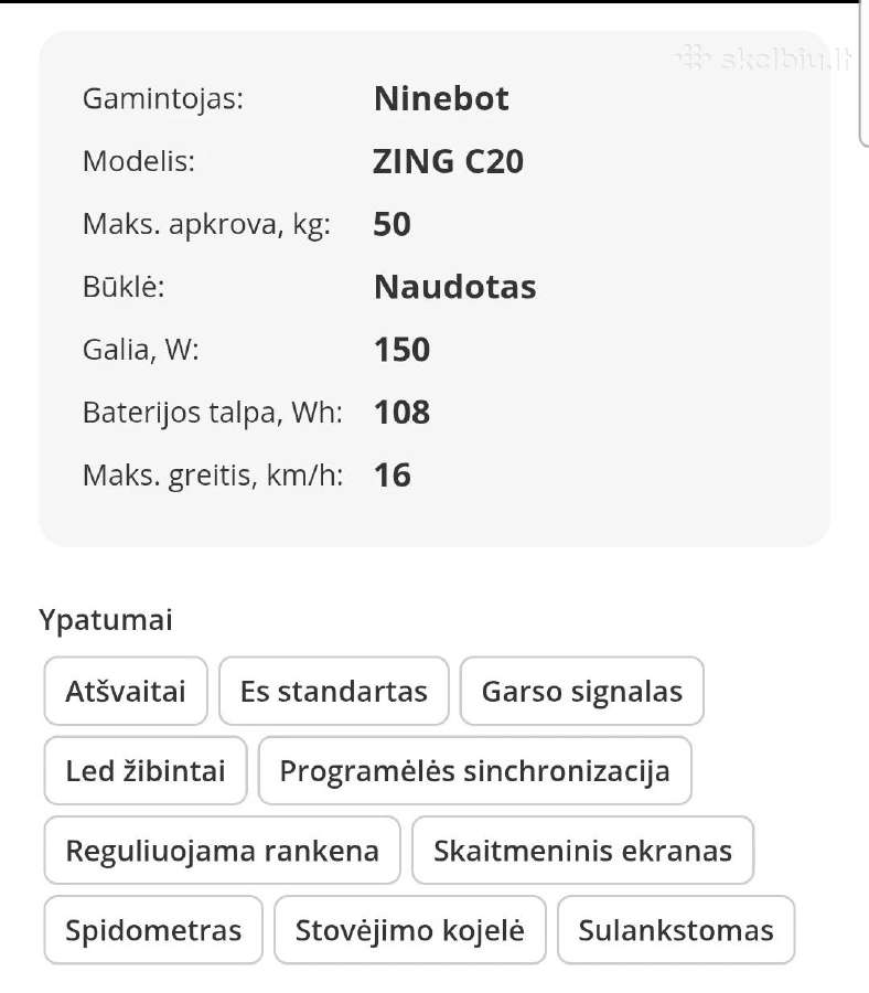 Paspirtukas Ninebot Zing C20 - nuotraukos Nr. 5