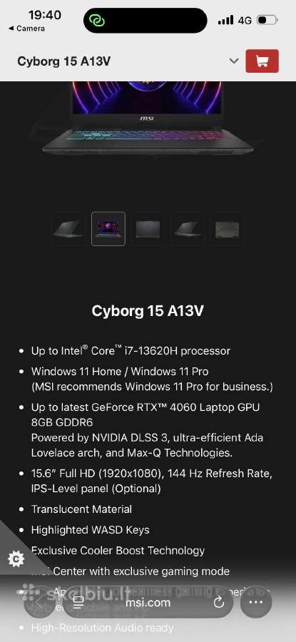 Msi Cyborg 15 A13v Rtx4060, i7-13620h, 144hz - nuotraukos Nr. 16