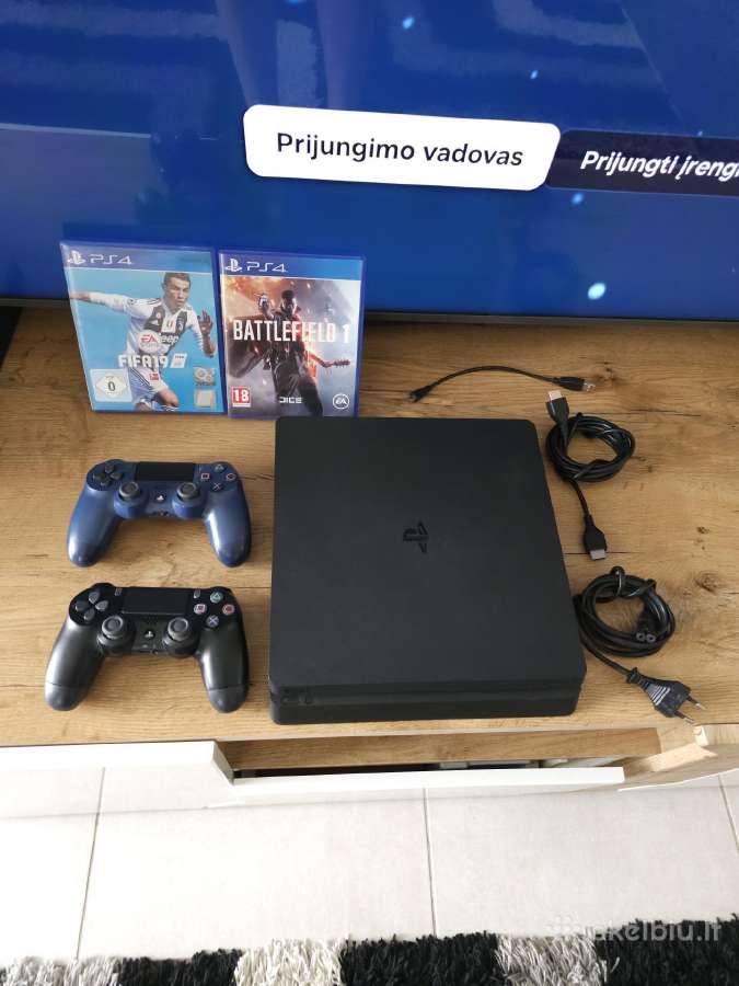 Sony Playstation 4 Ps4 Slim + 2 pulteliai