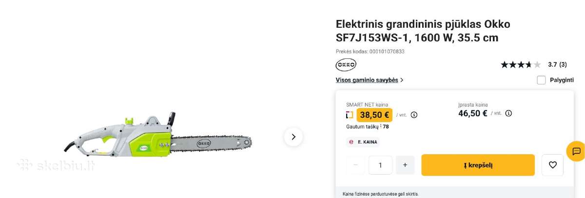 Elektrinis grandininis pjūklas Okko