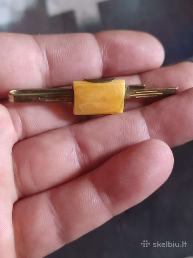 Vintažinis gintarinis kaklaraiščio segtukas