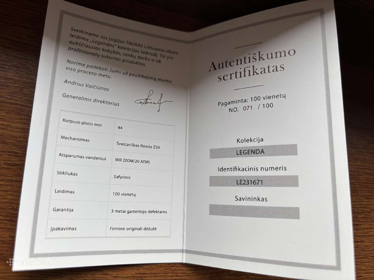 Tauras laikrodis Legenda - nuotraukos Nr. 3