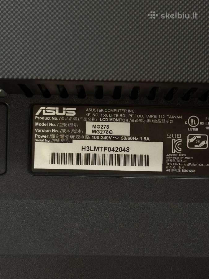 Žaidimų monitorius Asus Mg278q 2k, 144hz, 27" - nuotraukos Nr. 11