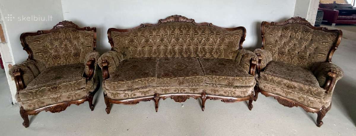 Klasikinio stiliaus komplektas sofa ir 2 foteliai - nuotraukos Nr. 2