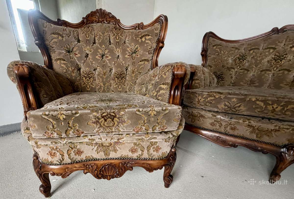 Klasikinio stiliaus komplektas sofa ir 2 foteliai - nuotraukos Nr. 9