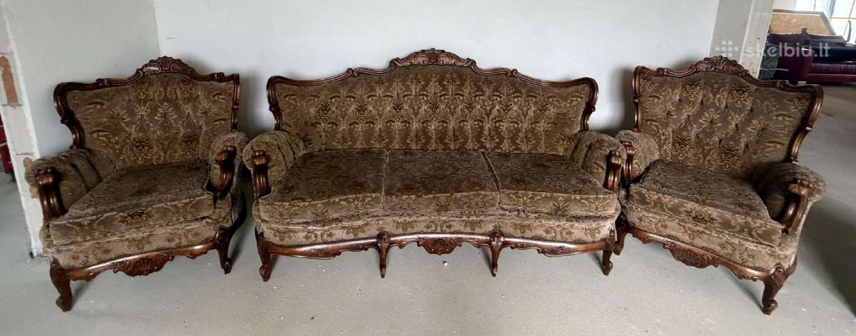 Klasikinio stiliaus komplektas sofa ir 2 foteliai - nuotraukos Nr. 10