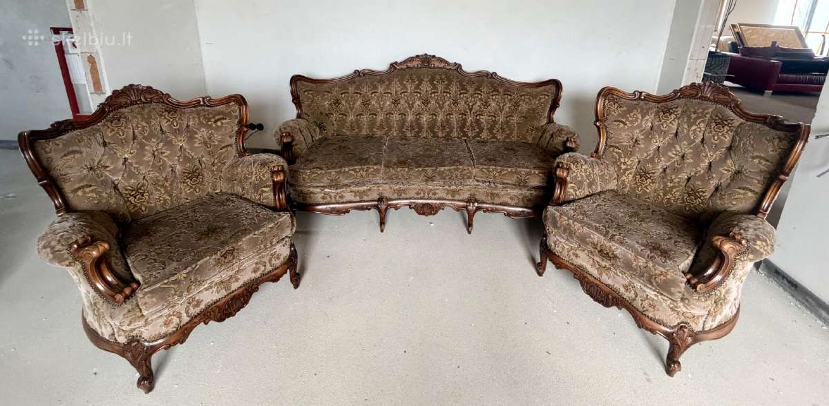 Klasikinio stiliaus komplektas sofa ir 2 foteliai - nuotraukos Nr. 11