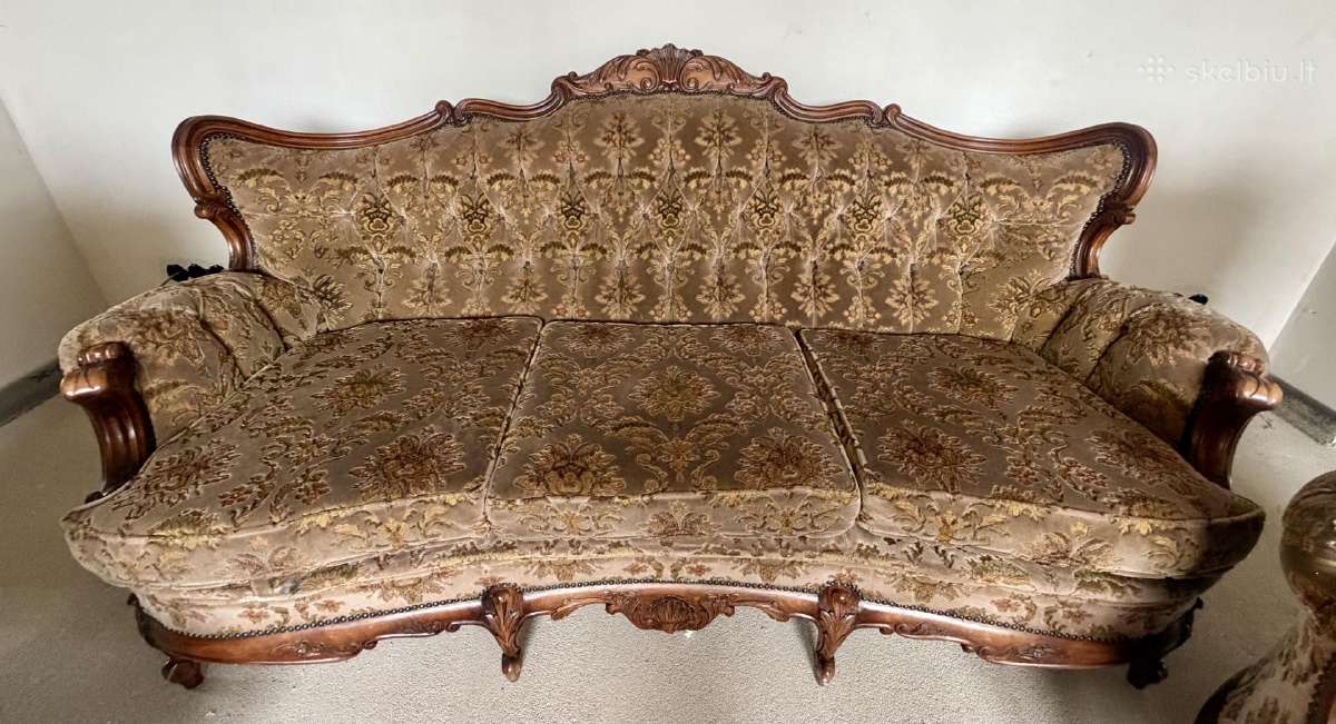 Klasikinio stiliaus komplektas sofa ir 2 foteliai - nuotraukos Nr. 15