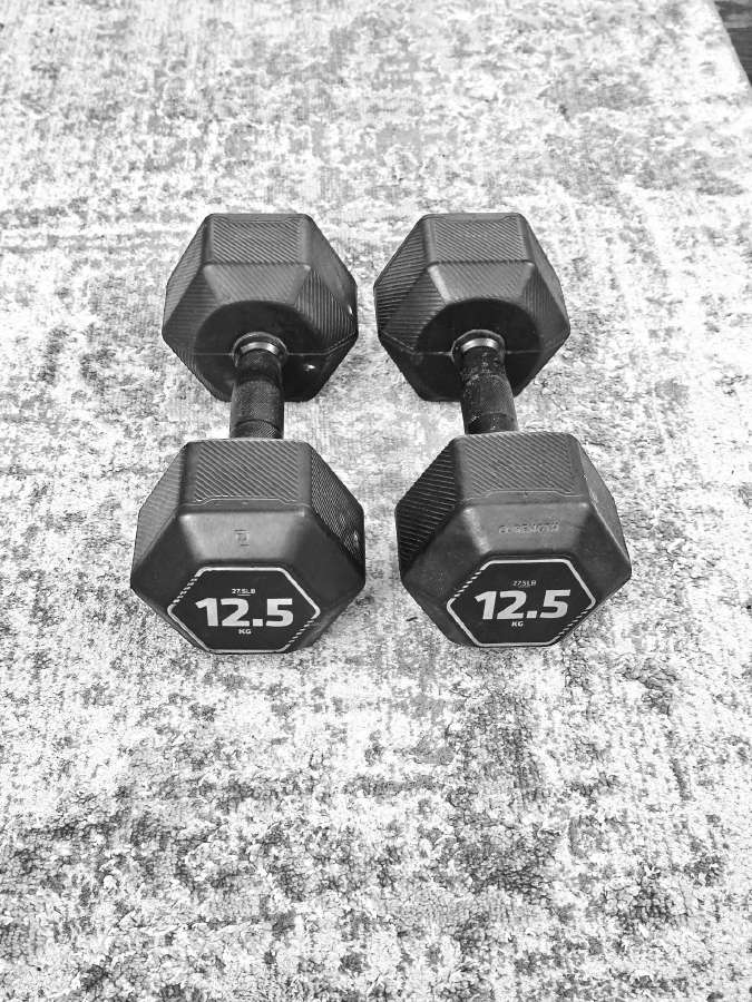 Corength (Decathlon) 2 12,5 kg gumuoti hanteliai