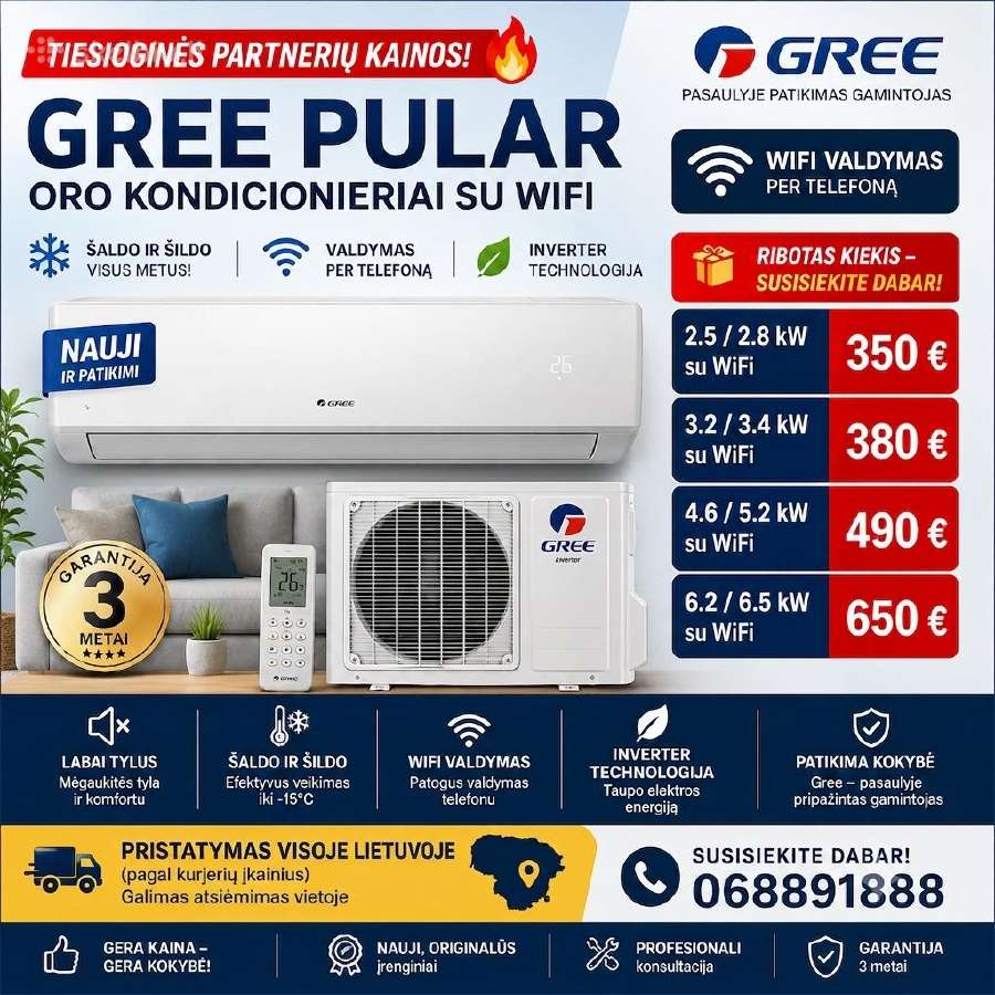 Nauji Gree Pular kondicionieriai su WiFi