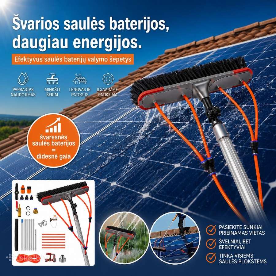 Saulės baterijų – teleskopinis valymo šepetys