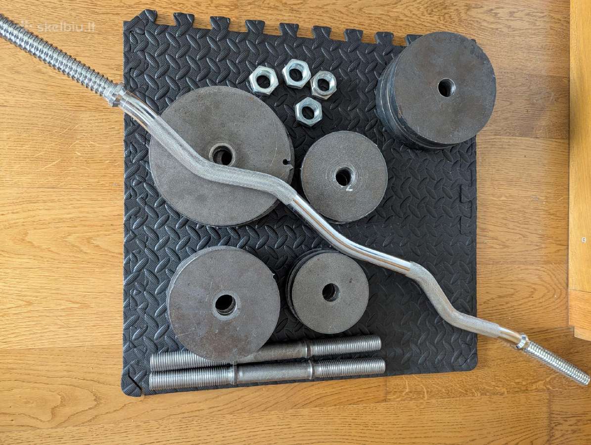 87kg pilnas plieninių svarmenų rinkinys