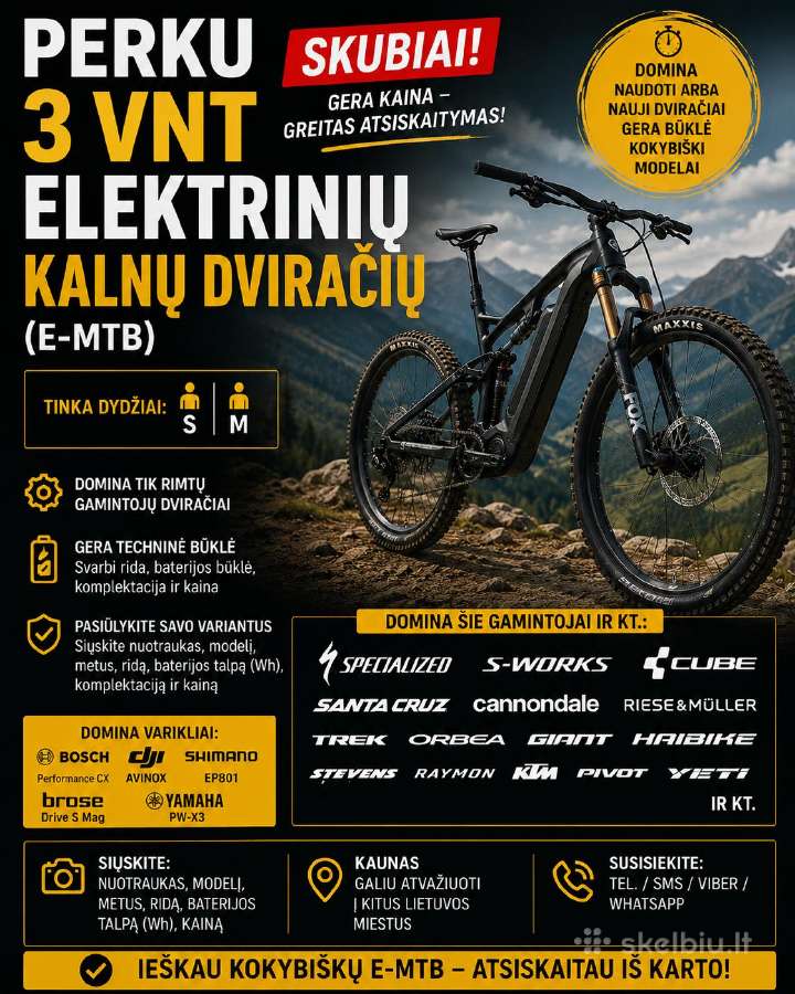 Perku 3vnt elektrinių kalnų dviračių (e-MTB).