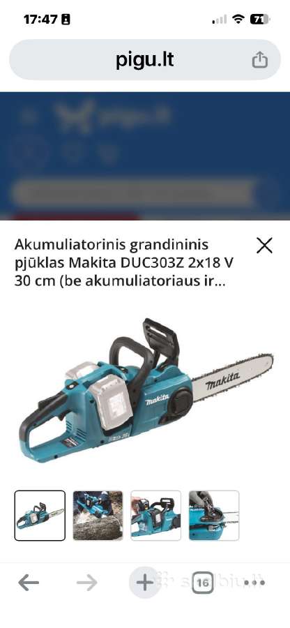 Akumuliatorinis grandininis pjūklas Makita Duc303z