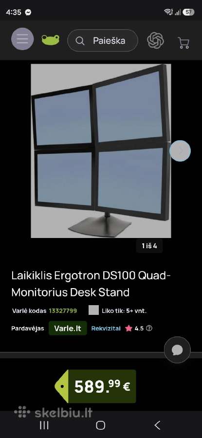4 monitoriu stovas Ergotron Ds100 su monitoriais - nuotraukos Nr. 2