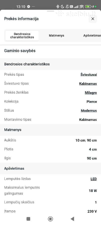 Kabamasis šviestuvas Milagro Perce Ml6476, 18w - nuotraukos Nr. 8