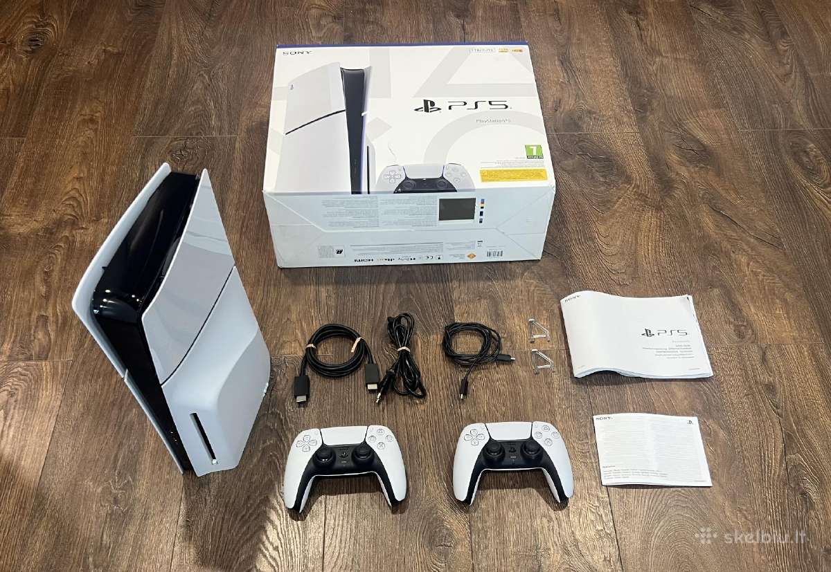 Playstation 5 Slim, Black White, 1tb CD/ 2 pultai