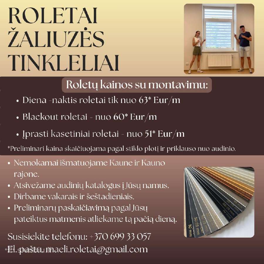 Roletai, Žaliuzės, Tinkleliai Gera Kaina - nuotraukos Nr. 2