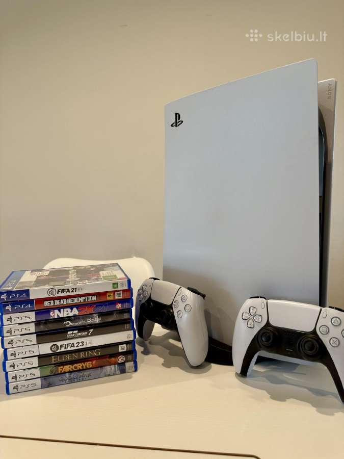 Playstation 5 disc su 2 pultais ir žaidimais