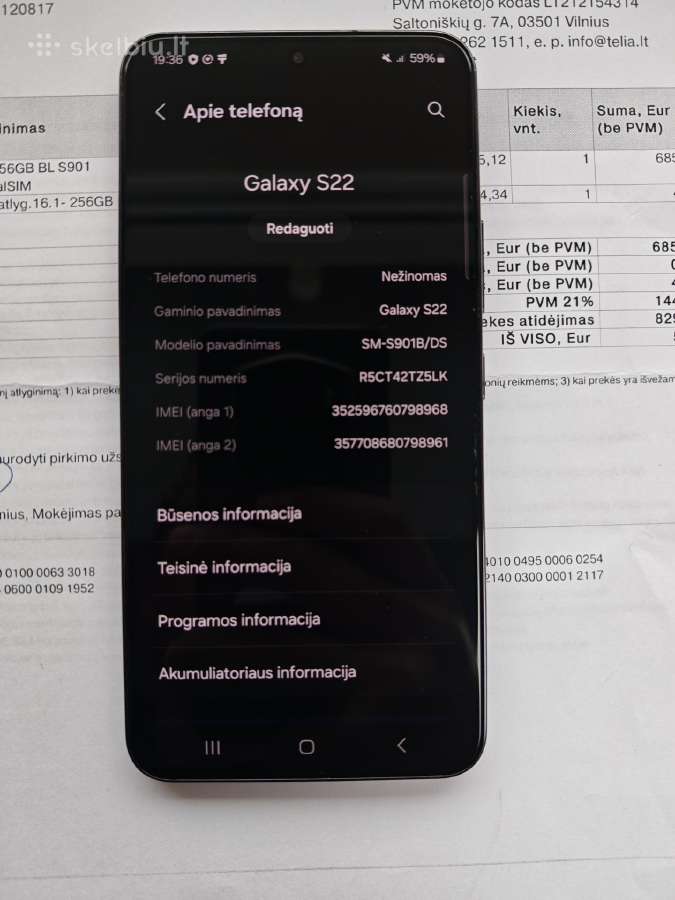 Samsung S22 8gb RAM 256 Rom - nuotraukos Nr. 2