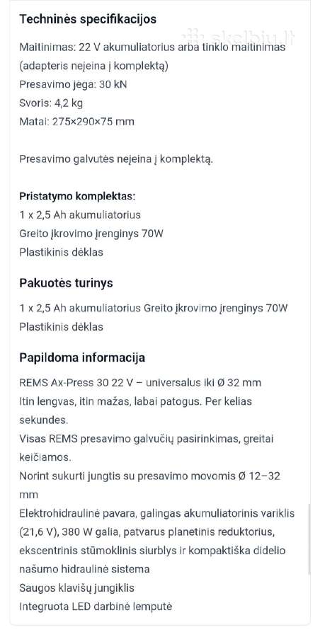 Rems Ax-press 30. 22v. 440 €. Kaunas - nuotraukos Nr. 3