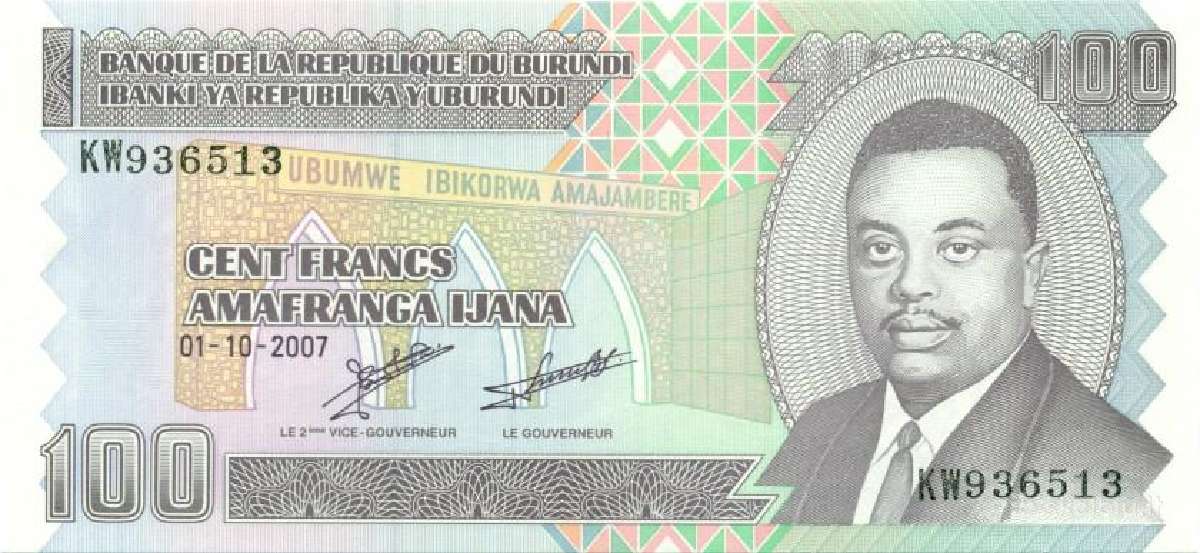 Burundi 100 francs amafranga 2007. Unc. P - nuotraukos Nr. 2