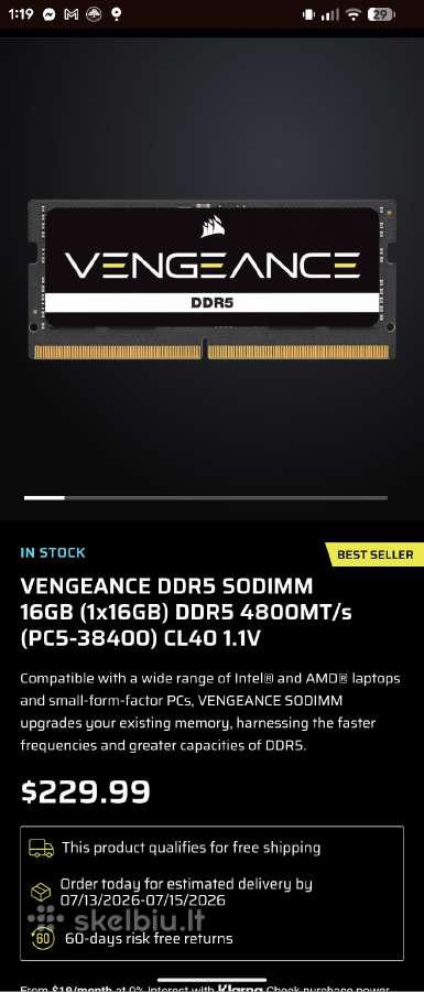 Corsair Vengeance Ddr5 So-dimm 32 GB (2x16 GB) - nuotraukos Nr. 4