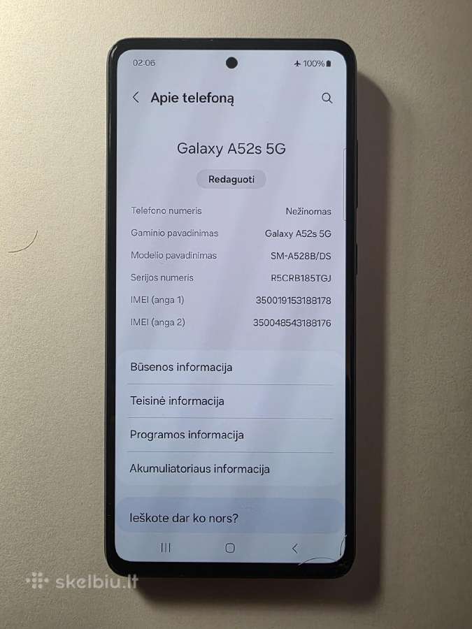 Samsung galaxy A52s 5G 128 GB 6 GB RAM geras - nuotraukos Nr. 2