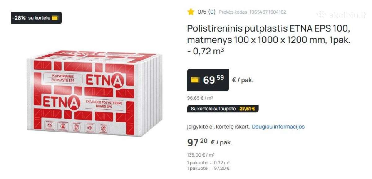 Eps100 polistirolas 0.72 kubo