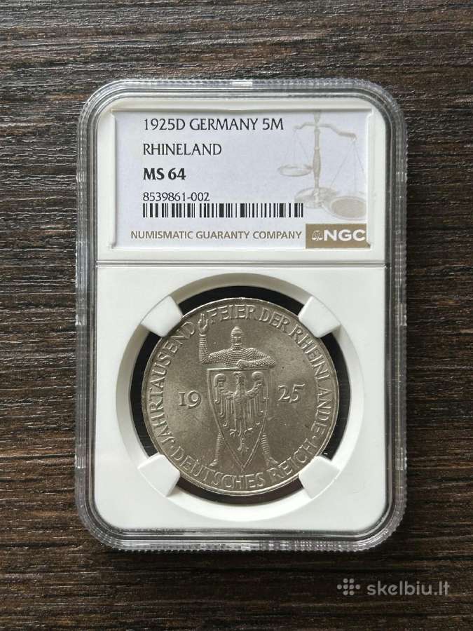 Vokietija 5 Markes 1925 D Rhineland Mgc Ms64