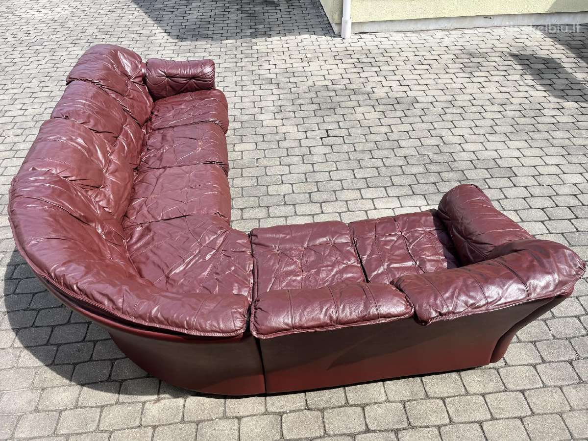 Kampinė natūralios odos sofa - nuotraukos Nr. 7