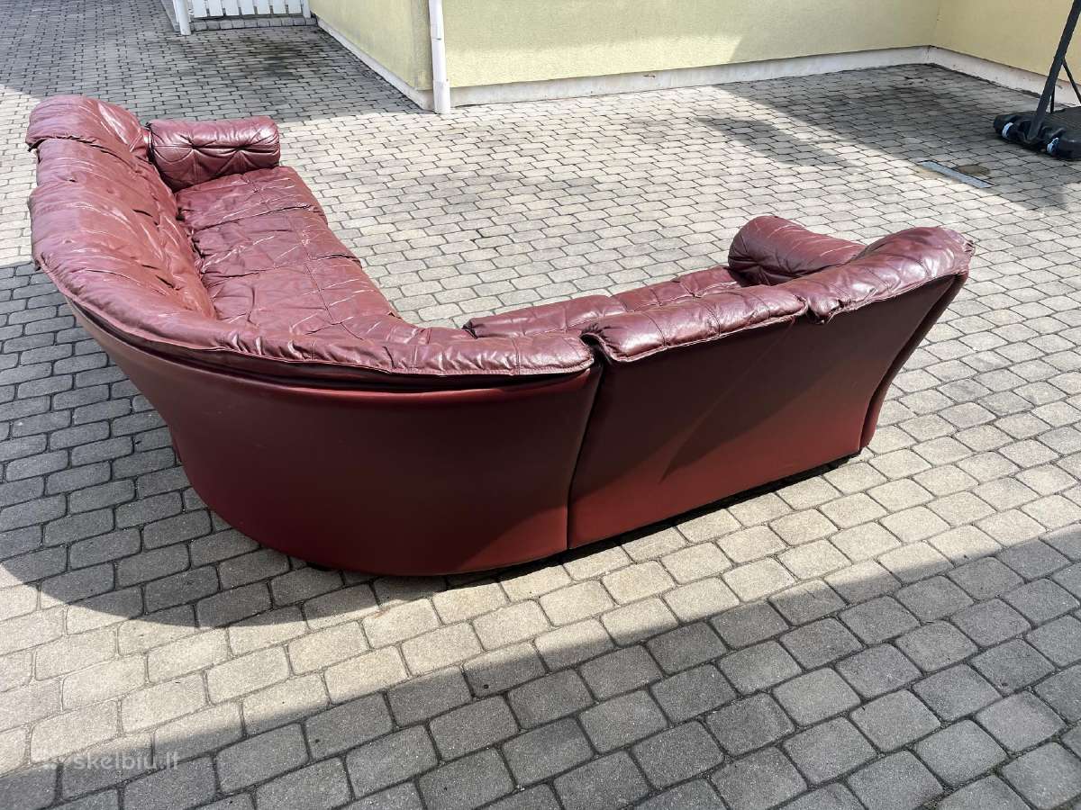 Kampinė natūralios odos sofa - nuotraukos Nr. 9