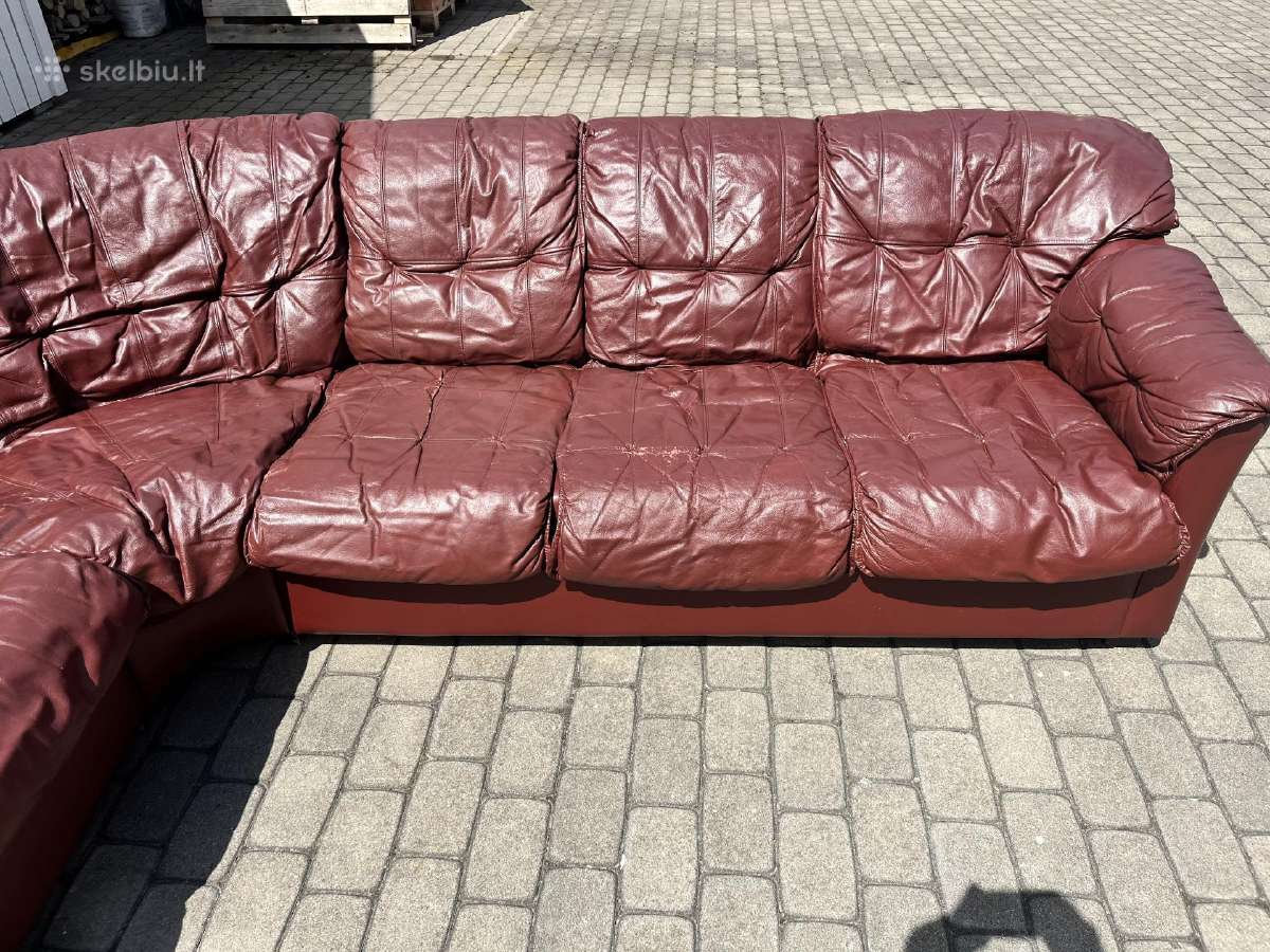 Kampinė natūralios odos sofa - nuotraukos Nr. 4